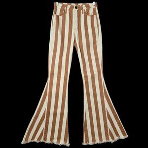 Mumu Blue Womens Berkeley Zip Up Brown Striped Bell Bottoms Flare Jeans Pants 26